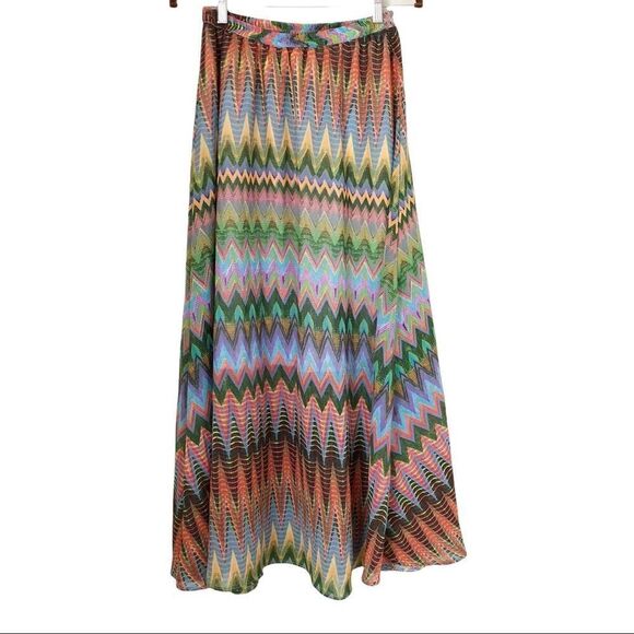 Mix Nouveau Multi Color Chevron Column Print Elastic Waist Maxi Skirt Size Small - Picture 2 of 9
